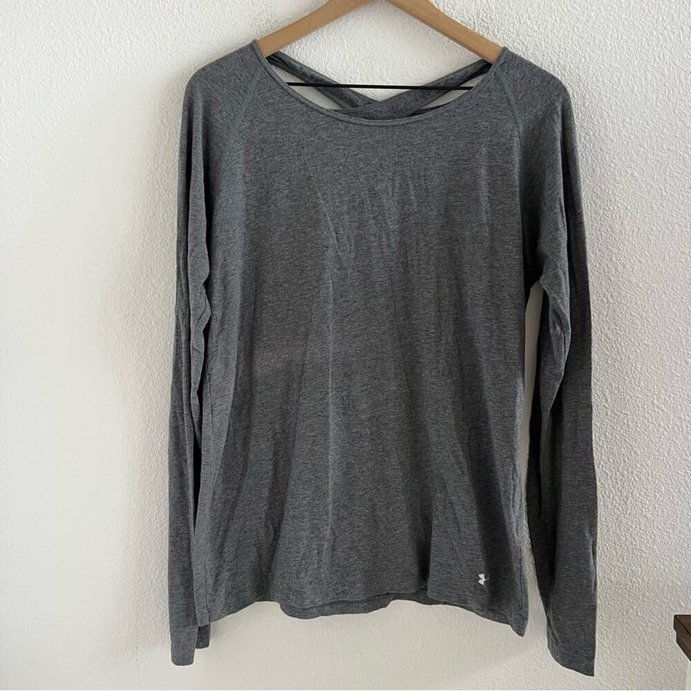 Under Armour Gray Long Sleeve Loose Heatgear Open Back Strappy Stretch Large